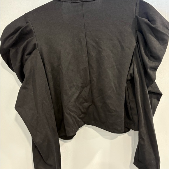 Love J Black Military Anchor Brass Tone Buttons Crop Blazer with Puff Sleeves - Picture 3 of 11